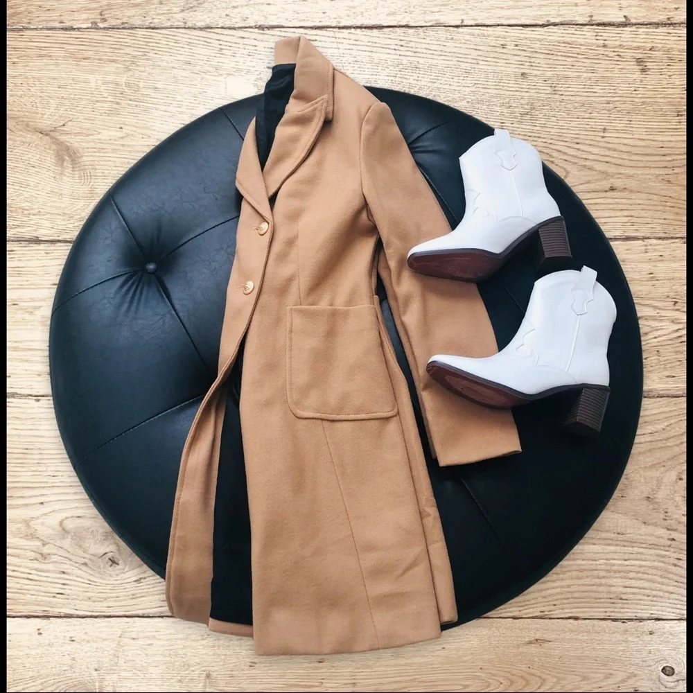 New Camel Brown Double Breasted Trench Coat Pea Coat - Picture 7 of 7